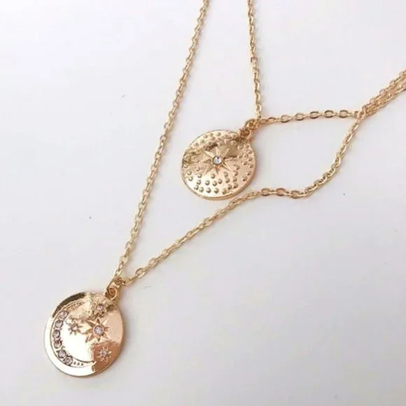 Layered Double Star Coin Necklace - Picture 6 of 7